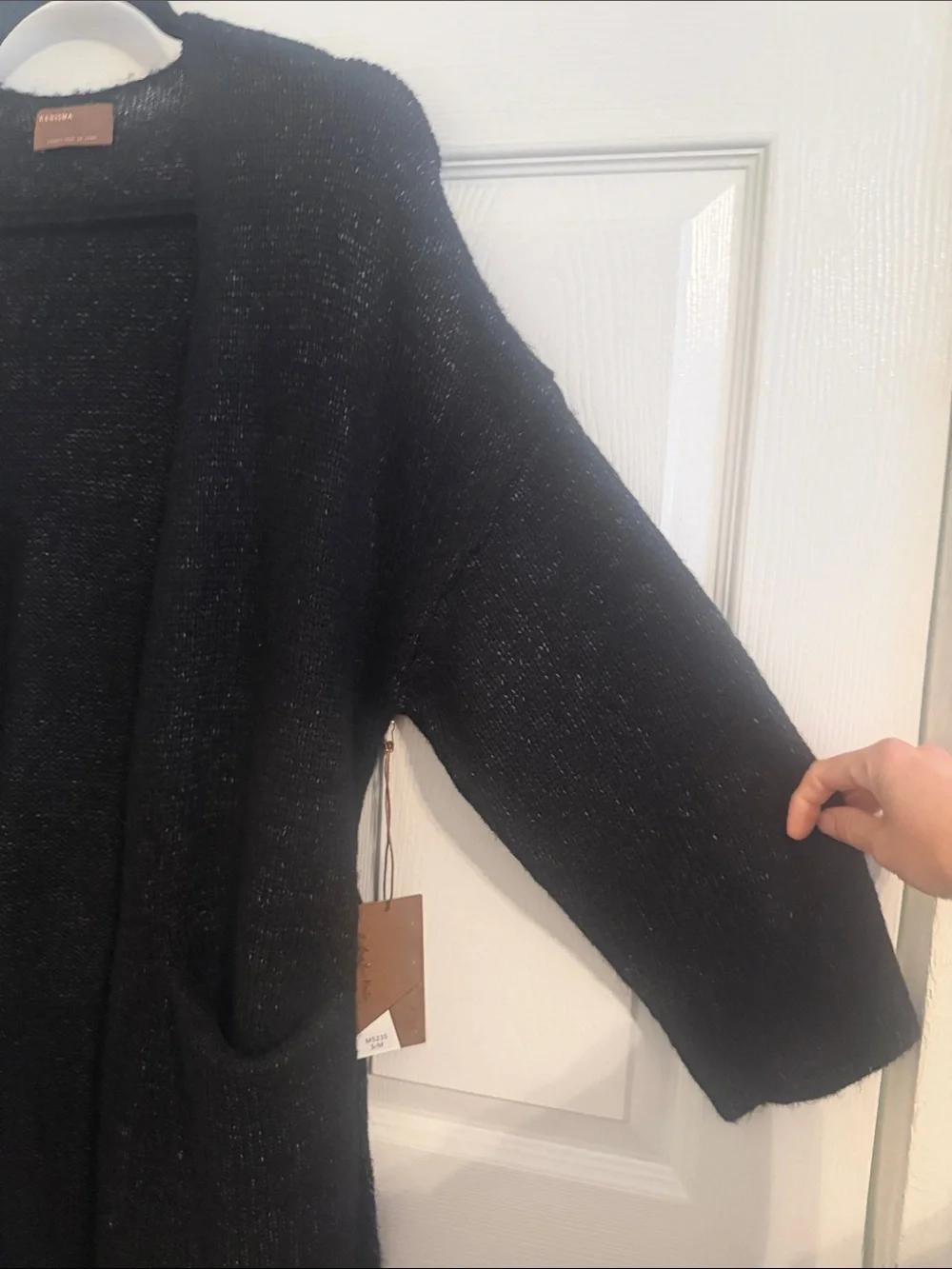 NEW Kerisma Women's Black Knit Belted Robe Cardigan Alpaca Sweater Sz S/M